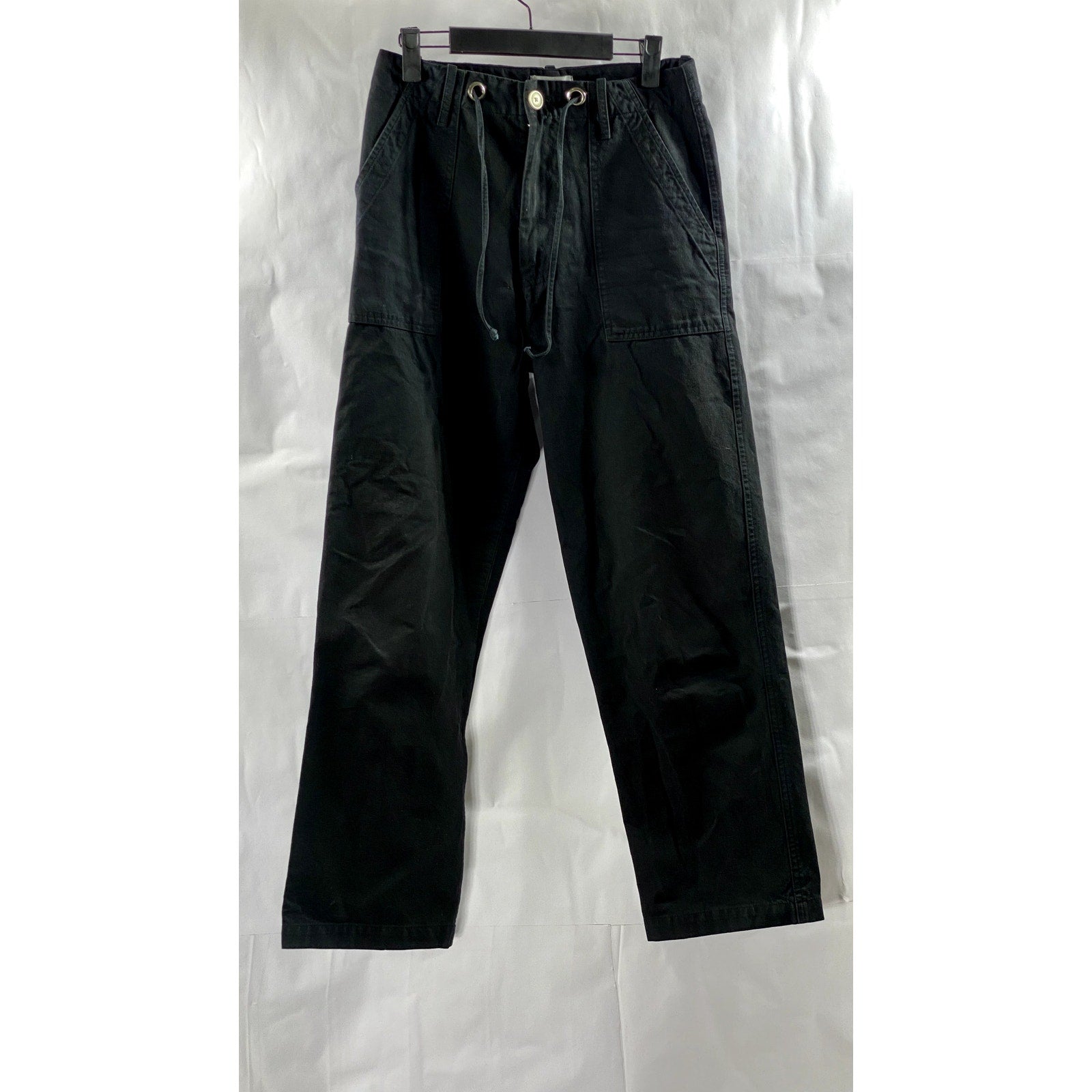 IJJI Unisex Adult Black Canvas Straight-Leg Drawstring Waist Work Pants SZ XS