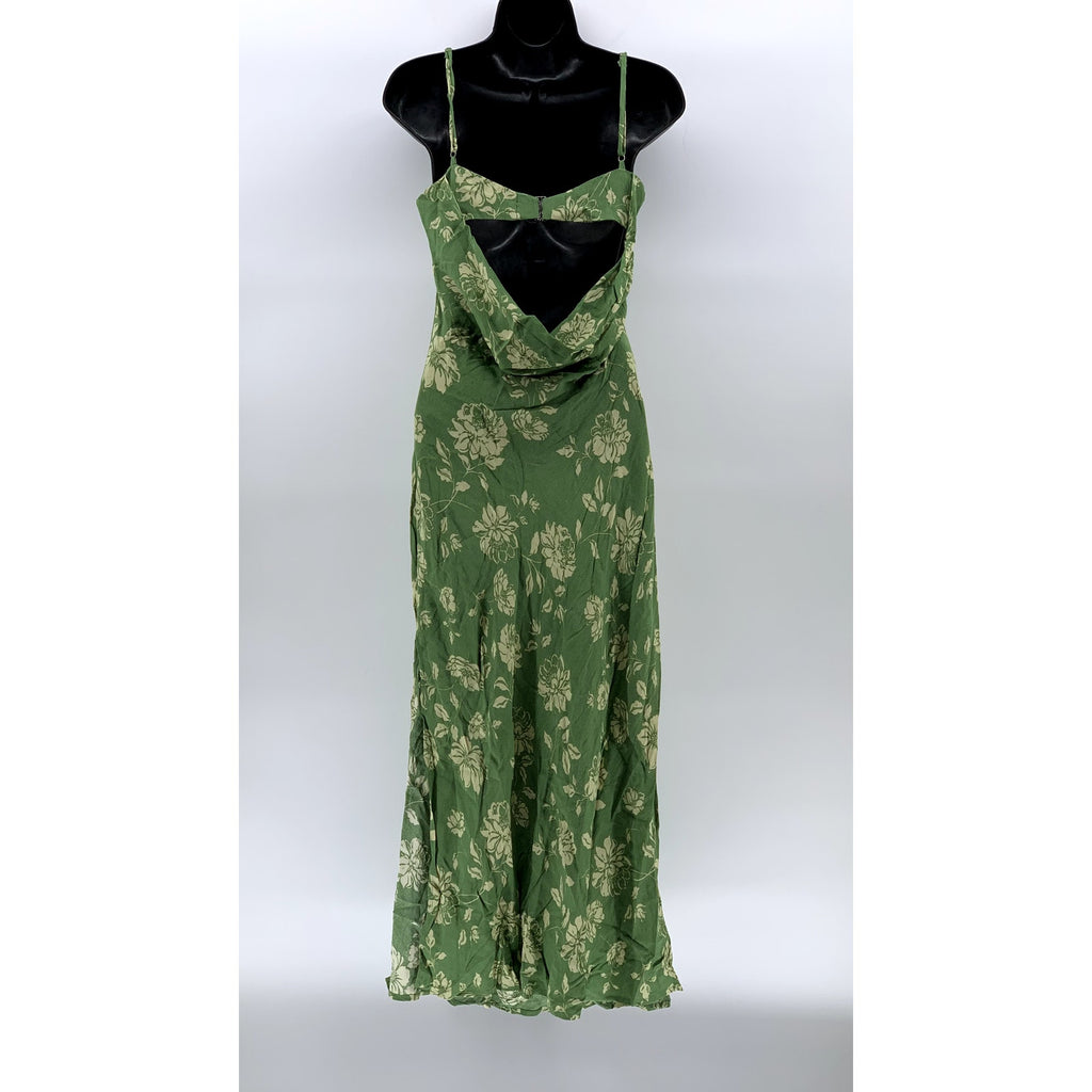 DRESS FORUM Women's Green Floral Straight-Neck Cutout Back Midi Dress SZ S
