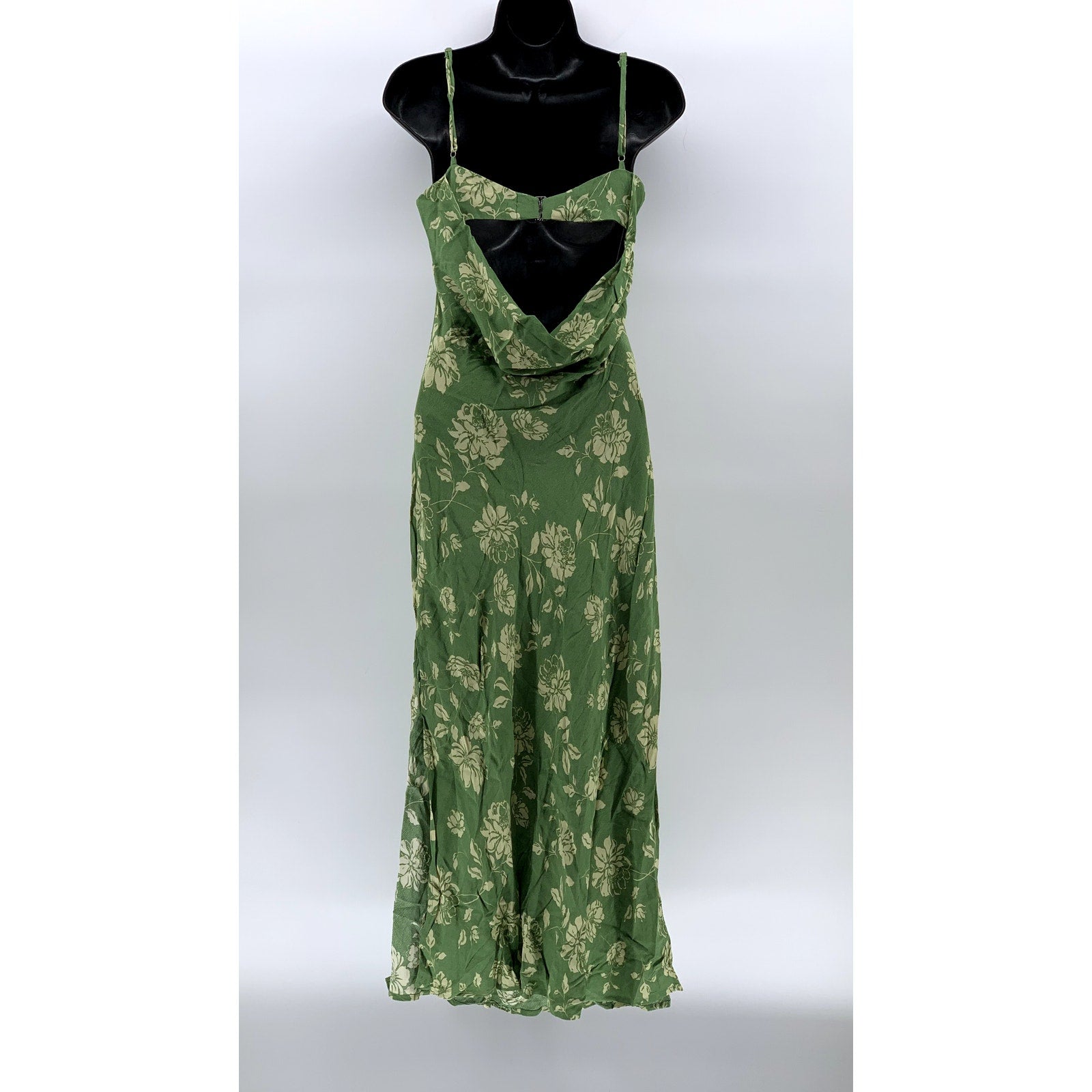 DRESS FORUM Women's Green Floral Straight-Neck Cutout Back Midi Dress SZ S