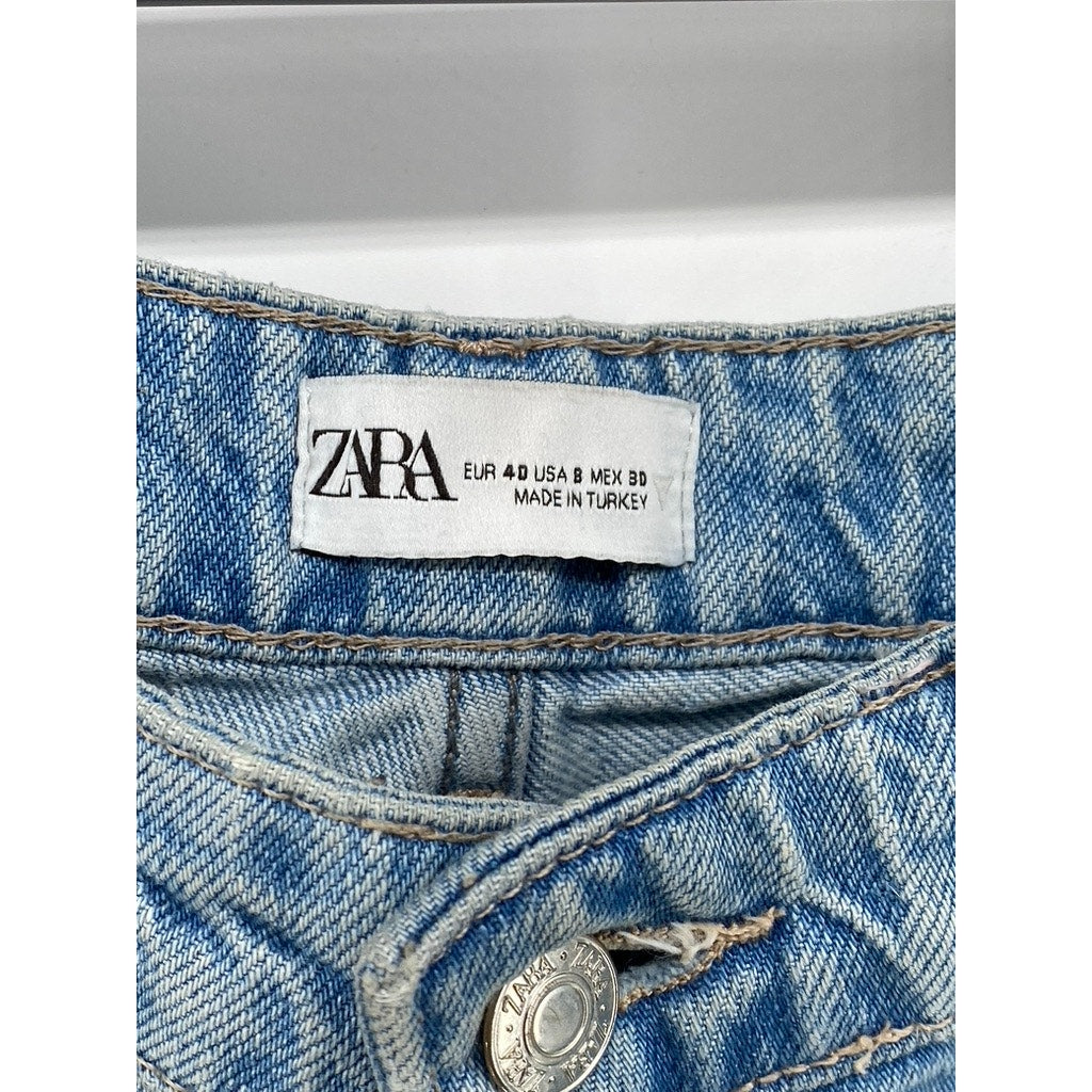 ZARA Women's Light Blue Straight-Leg Denim Baggy-Fit Denim Five-Pocket Jean SZ 8