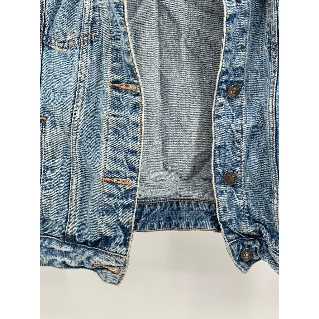 ABERCROMBIE & FITCH Women's Blue Denim Distressed Jean Jacket SZ S