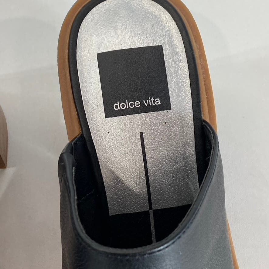 DOLCE VITA Women's Black Crista Round Closed Toe Slip-On Block-Heel Mule SZ 9.5