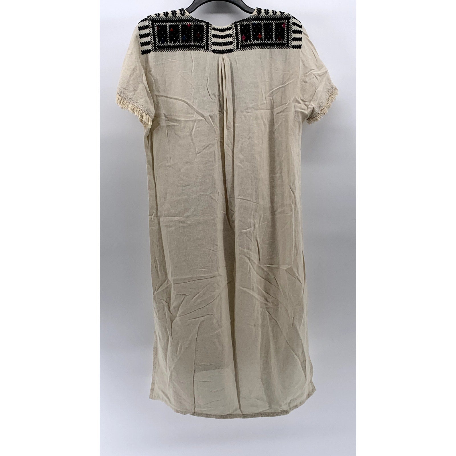 MADEWELL Women's Beige-Black Embroidered Paradise Raw Short Sleeve Dress SZ M