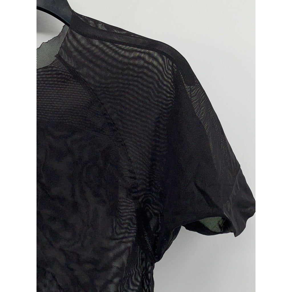 UNBRANDED Women's Black Mesh Crewneck Short Sleeve Top SZ S