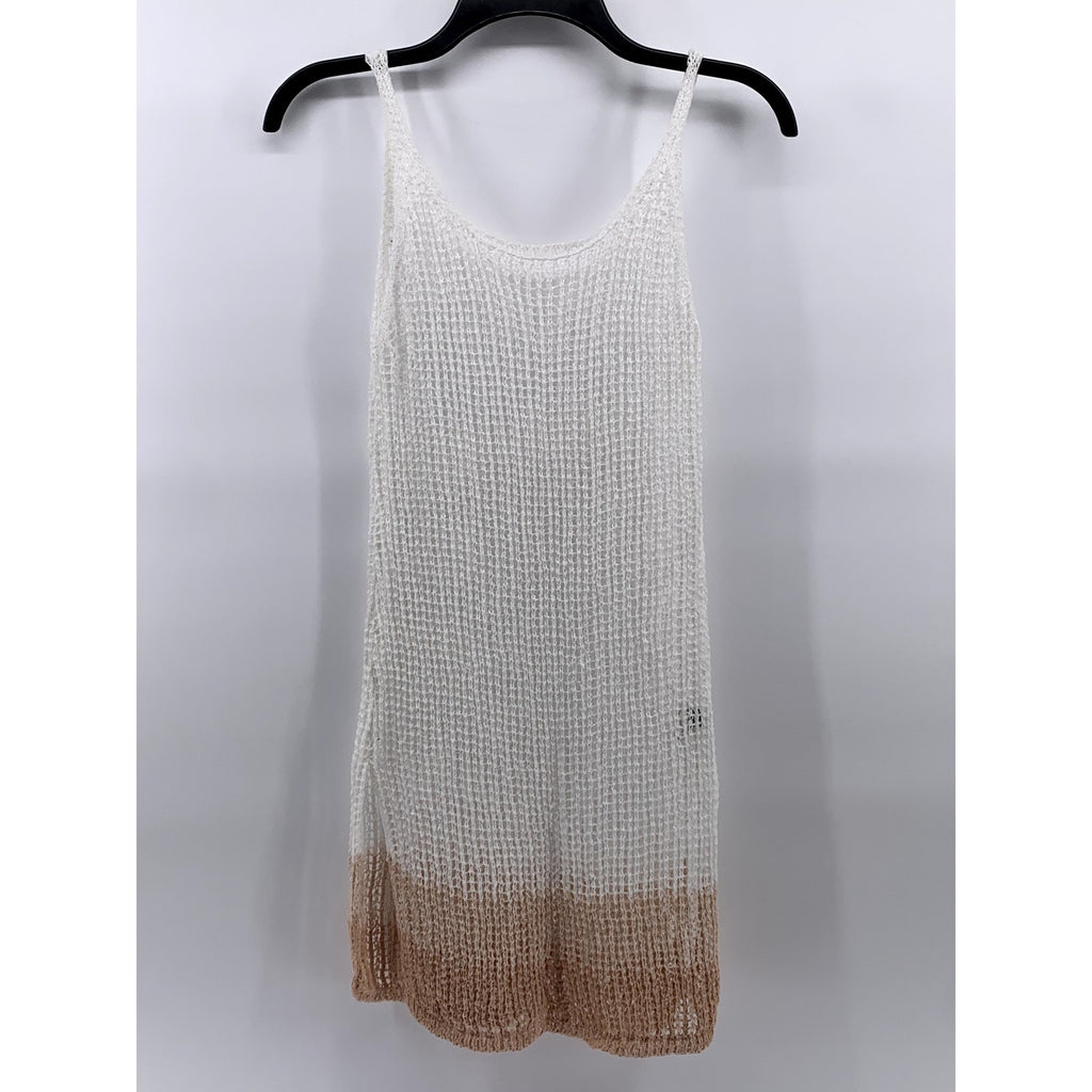 SHEIN Women's White-Brown Ombre Knit Scoop-Neck Knee Length Swim Coverup SZ 4