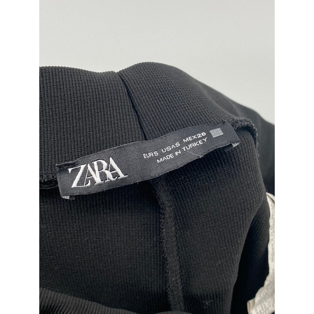 ZARA Women's Black Soft Ribbed Pull-On Side-Slit Hem Pants SZ S