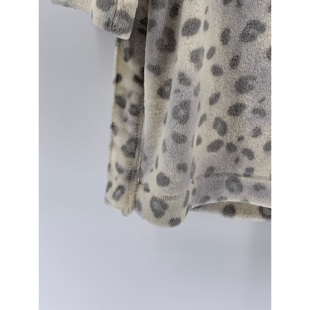 JUSTICE Girls' Gray-White Leopard Print Hooded Wrap Tie Robe SZ 14/16