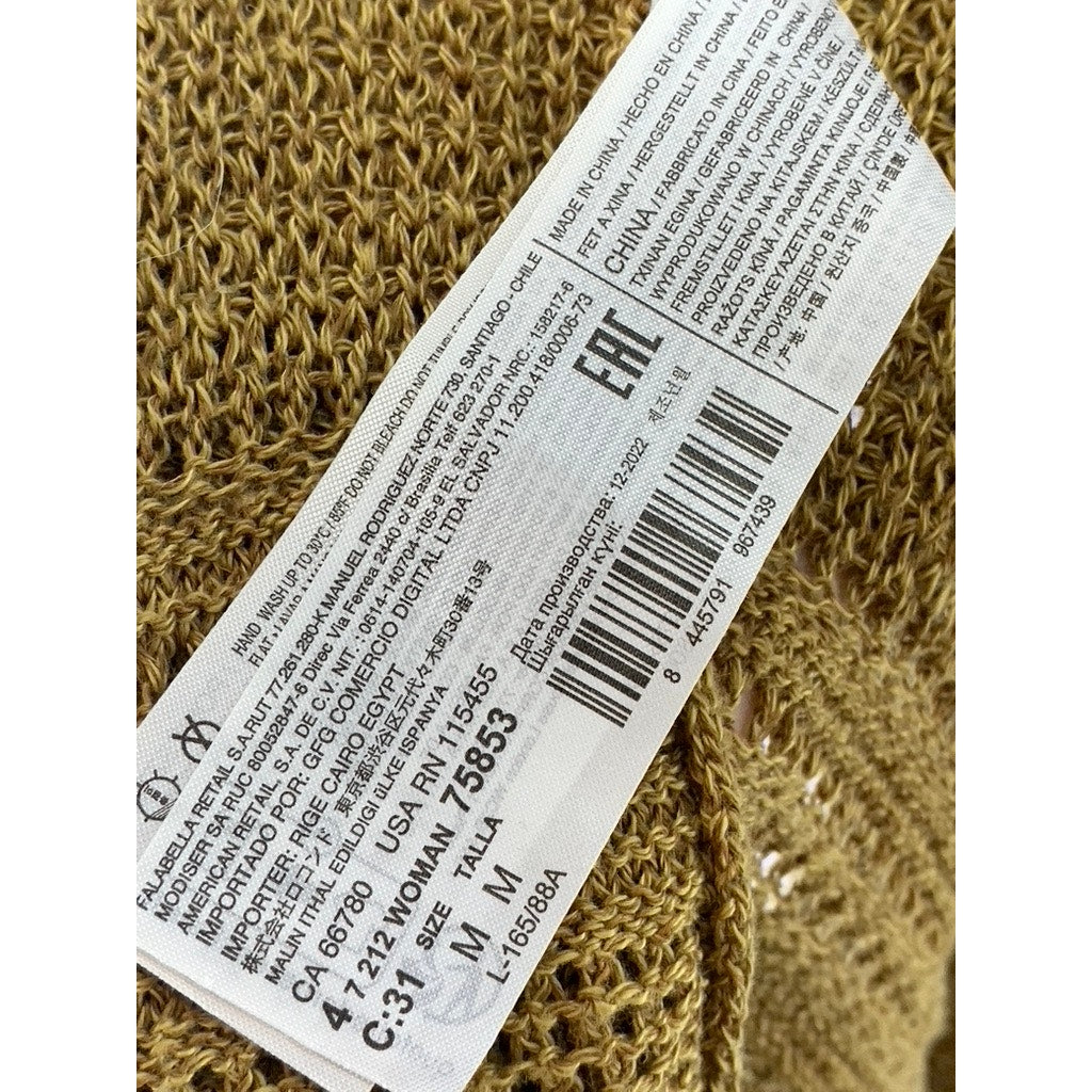 MANGO Women's Tan Knit Side Slit Button-Up Long Cardigan SZ M