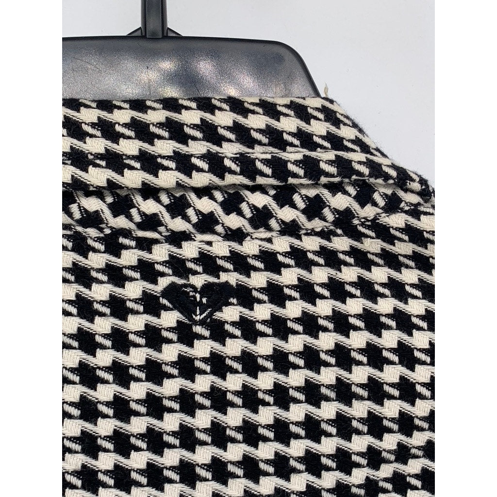 ROXY Women's Black-White Houndstooth Cotton Button-Up Cropped Top SZ XL