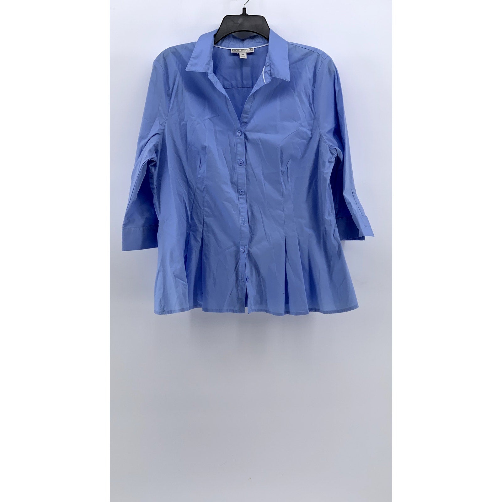 DANA BUCHMAN Women's Blue Pleated Button-Up 3/4 Sleeve Top SZ XL