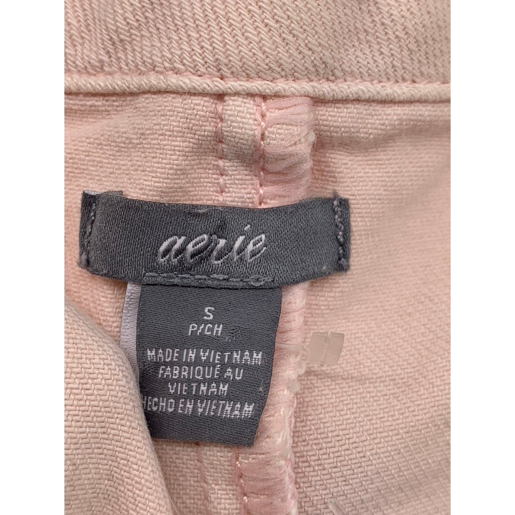AERIE Women's Light Pink Lace-Up Neck Ruffle-Hem Sleeveless A-Line Dress SZ S