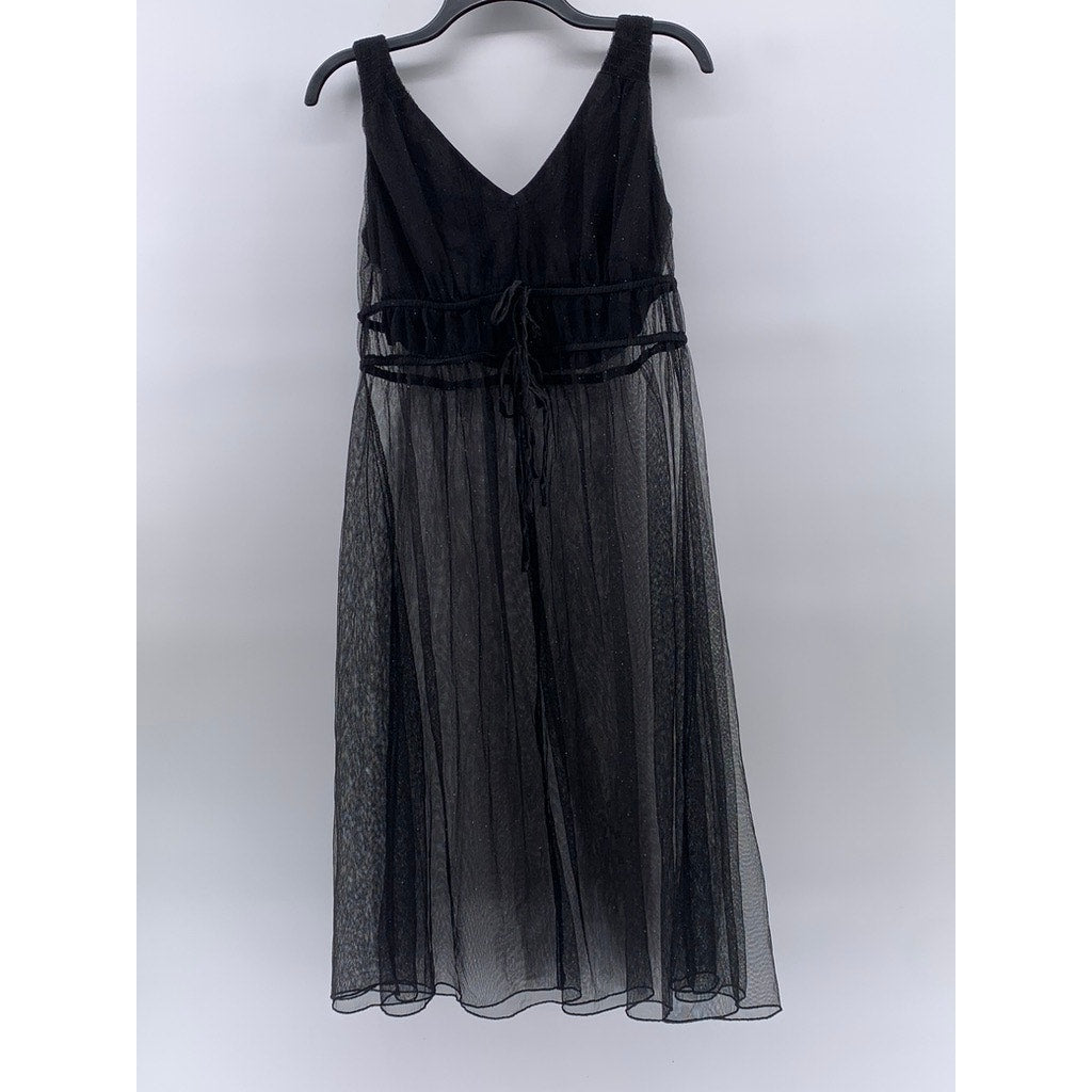 RABBIT RABBIT RABBIT DESIGNS Women's Black Sheer A-Line V-Neck Midi Dress SZ 6