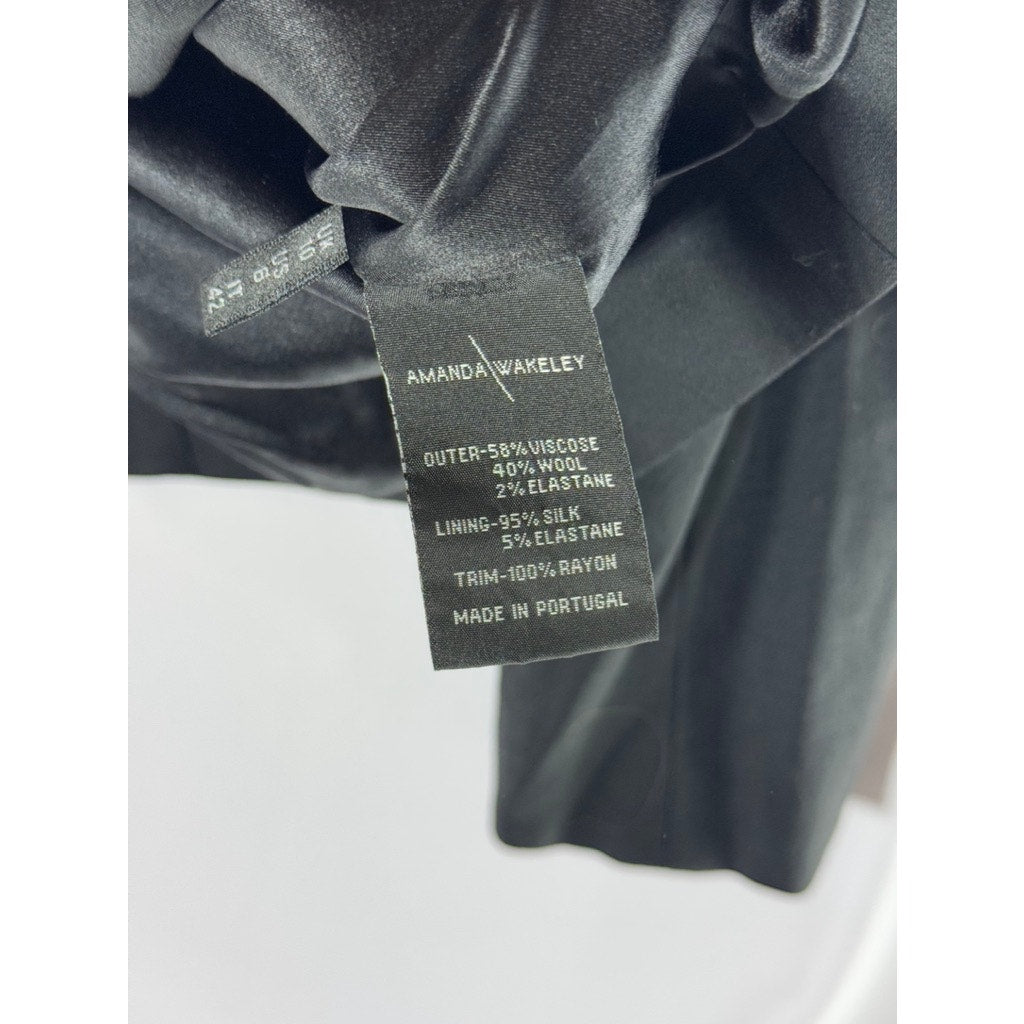 AMANDA WAKELEY Women's Solid Black Hook Closure Blazer SZ 6