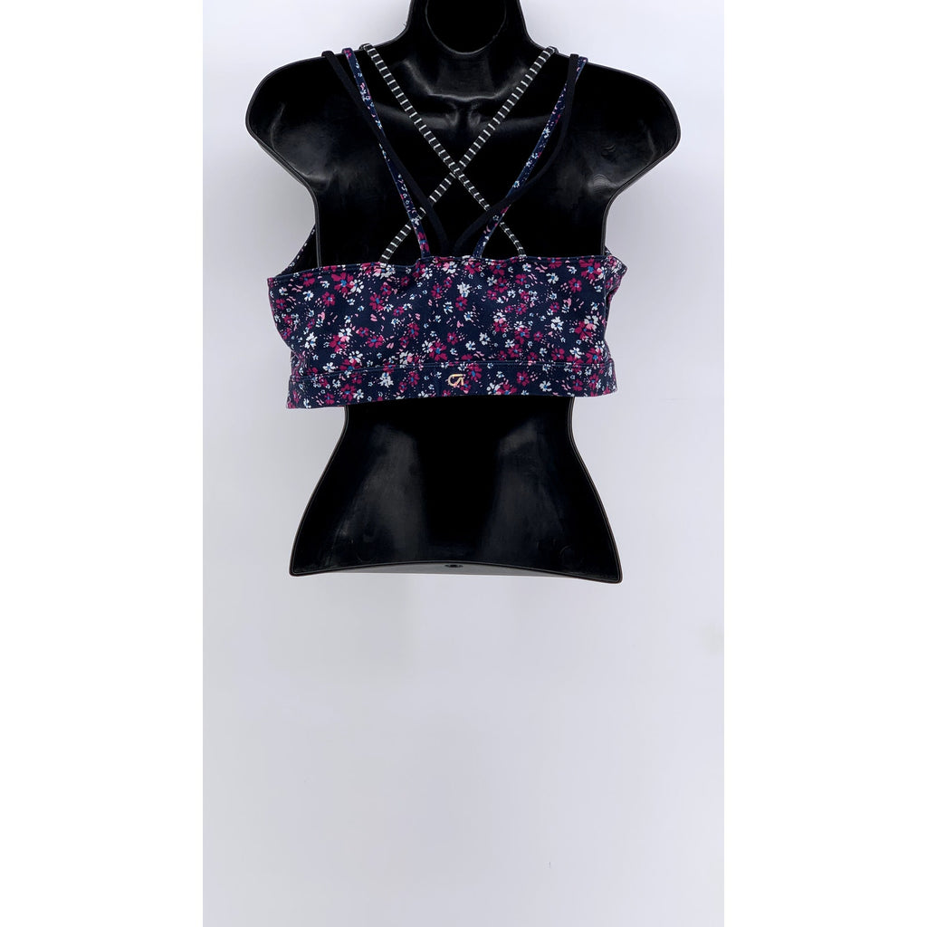 GAP FIT Women's Navy Daisy Floral Print Cross Strap Sports Bra SZ L