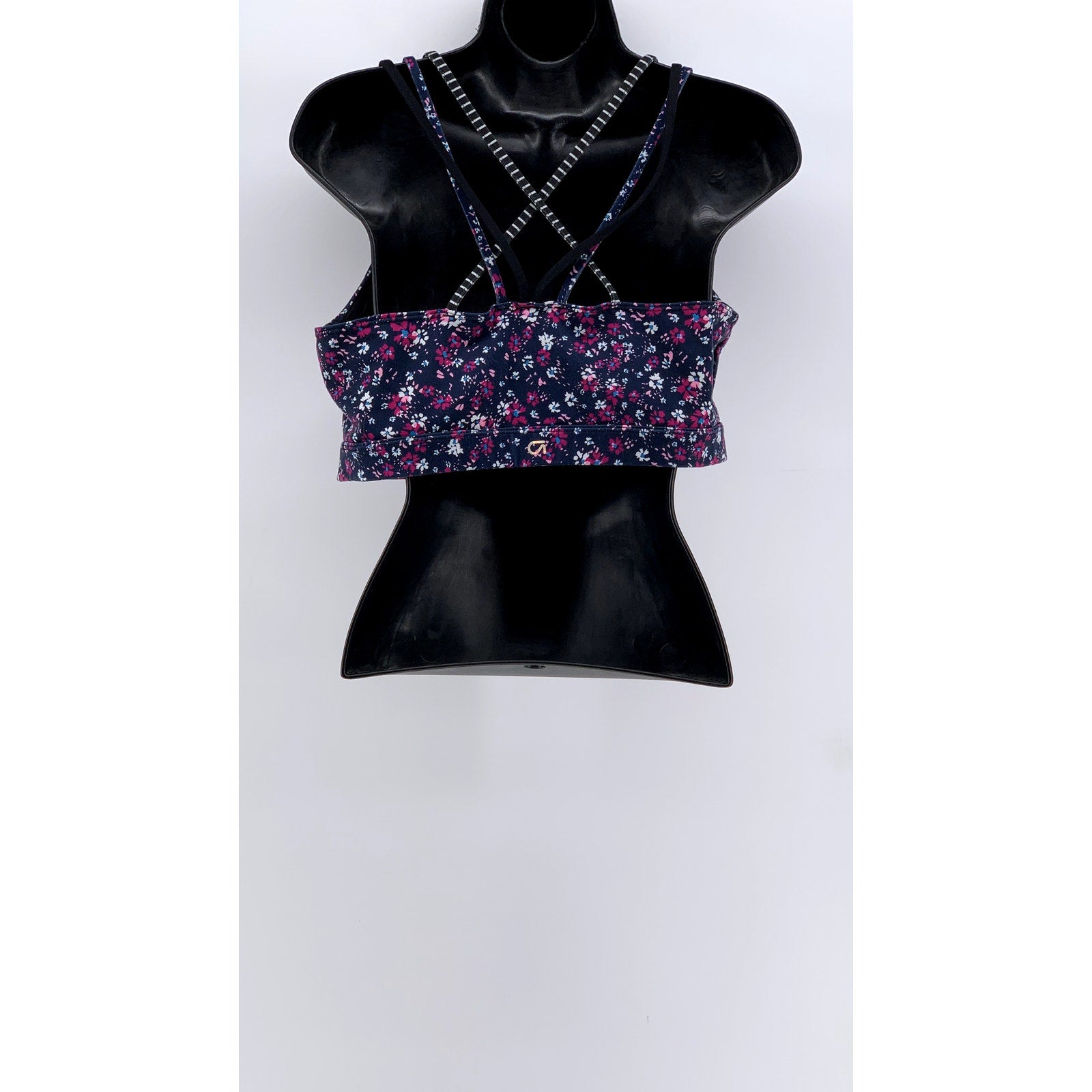 GAP FIT Women's Navy Daisy Floral Print Cross Strap Sports Bra SZ L