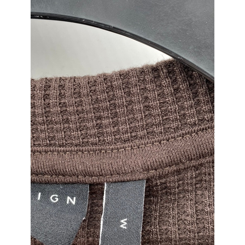 ASOS DESIGN Men’s Brown Zip-Up Long Sleeve Collarless Thermal Sweater SZ M