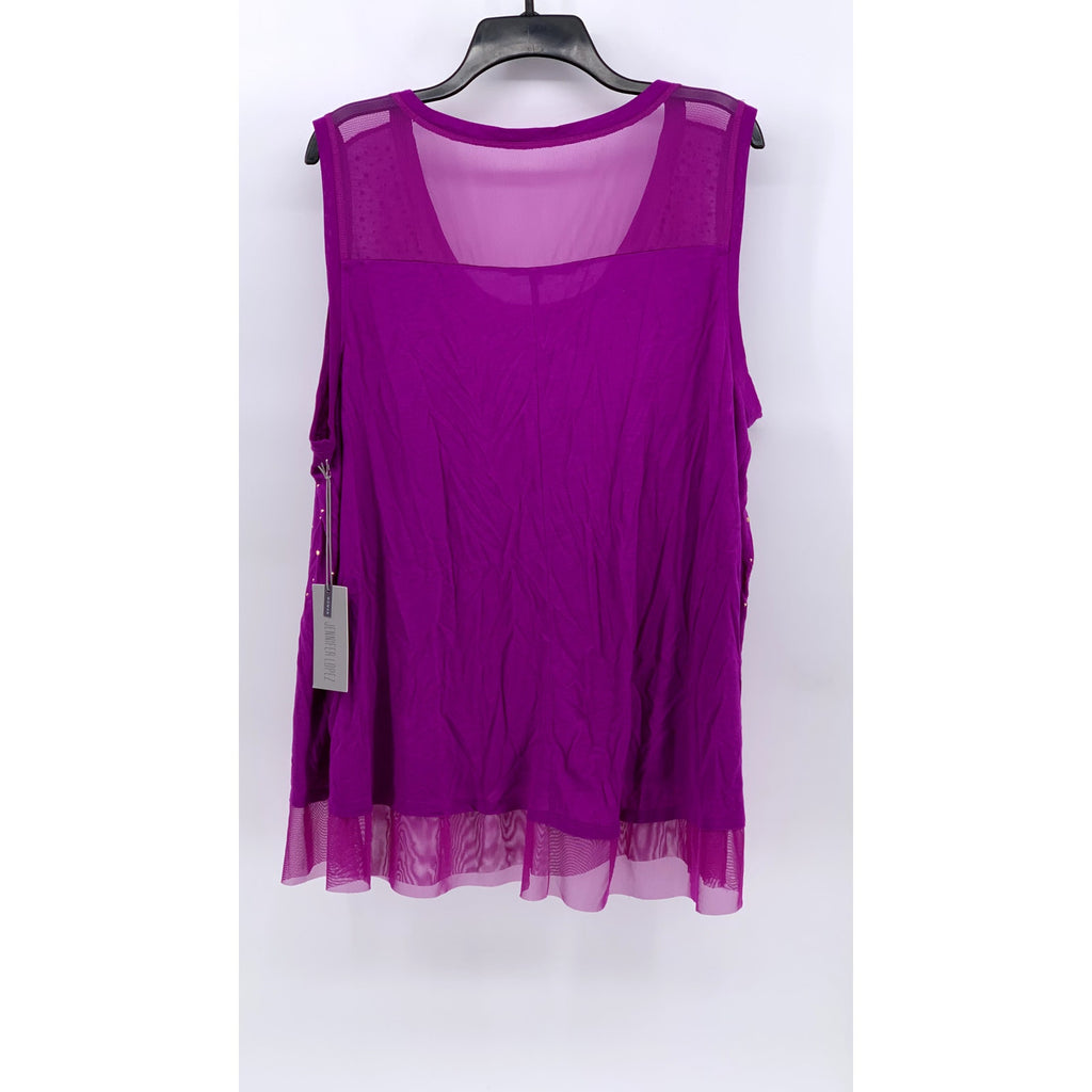 JENNIFER LOPEZ Women's Plus Hot Magenta Embellished Mesh Tank Top SZ 2X