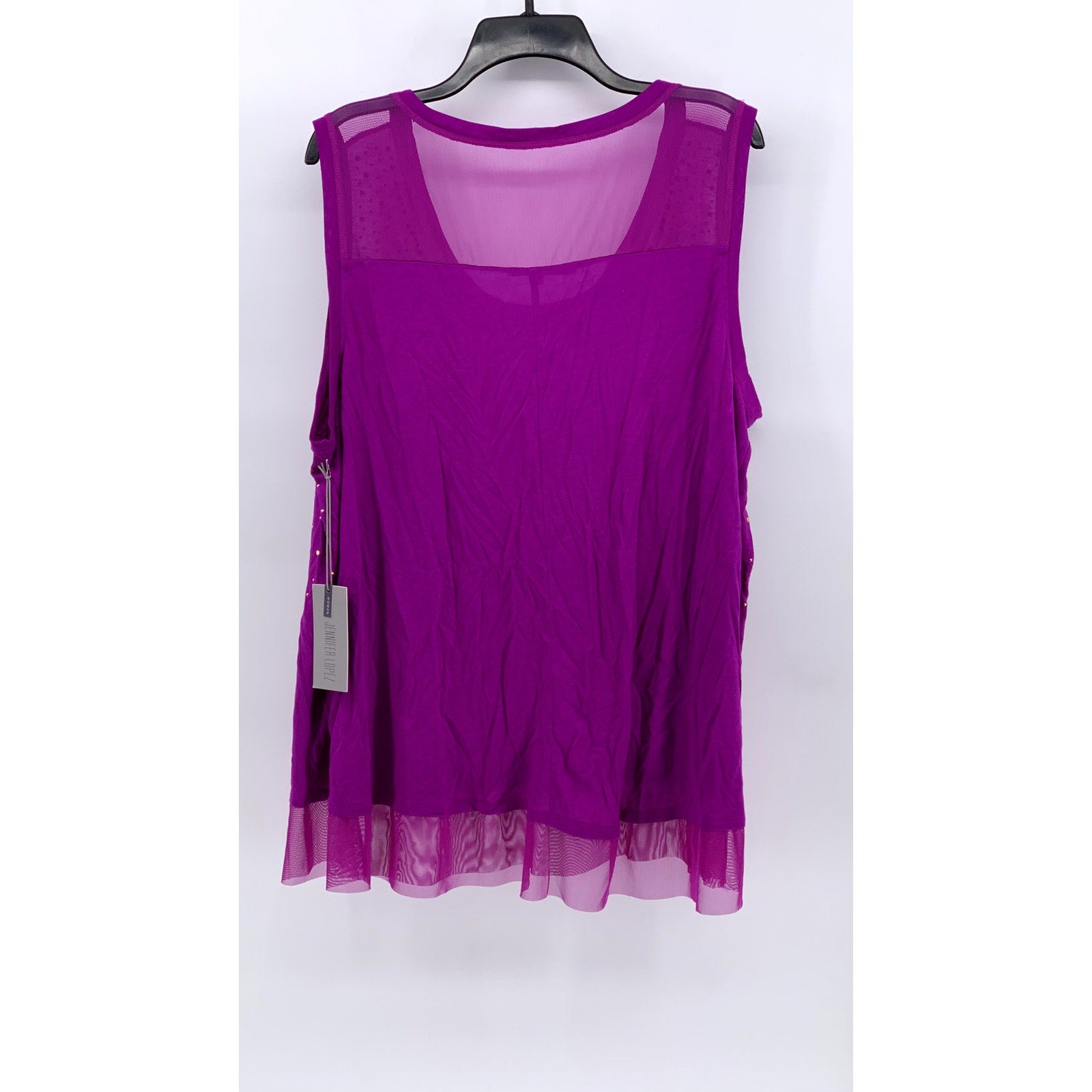 JENNIFER LOPEZ Women's Plus Hot Magenta Embellished Mesh Tank Top SZ 2X