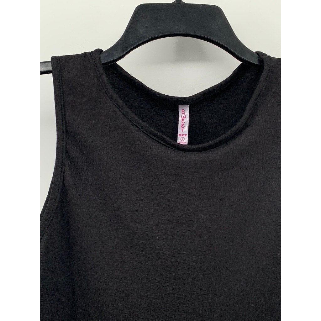 SWEET Women's Black Solid Crewneck Sleeveless Crop Top SZ L