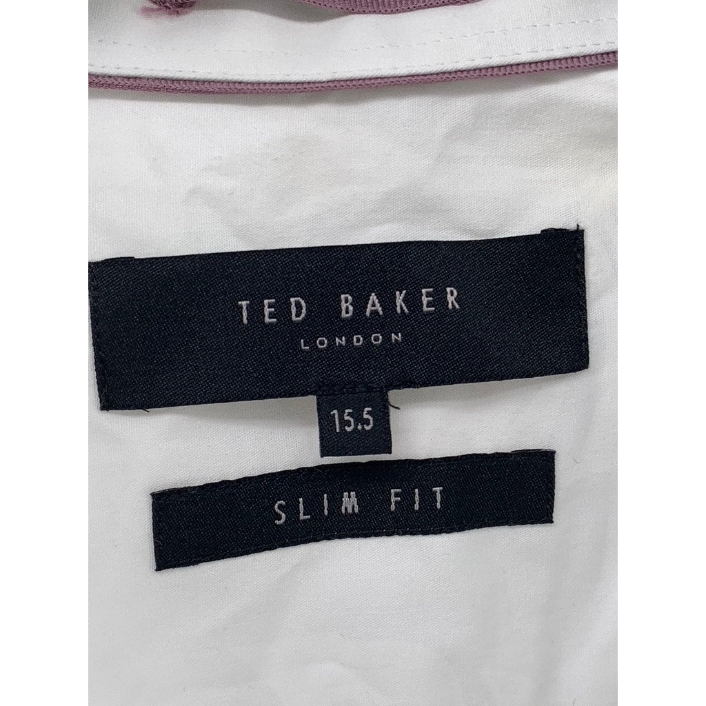 TED BAKER LONDON Men's White Slim-Fit Plain Button-Up Shirt SZ 15.5