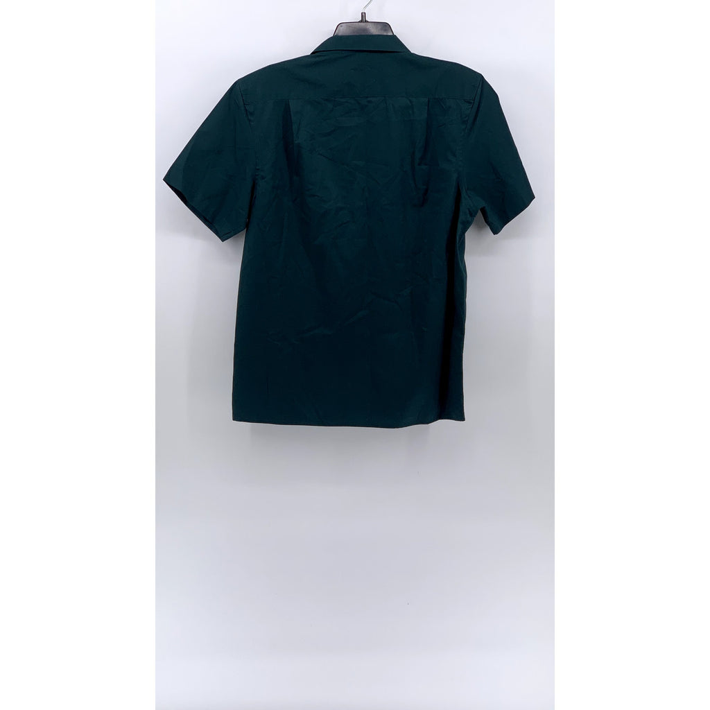 FASHION GALERIA Men's Dark Green Short Sleeve Button-Up Regular-Fit Shirt SZ M