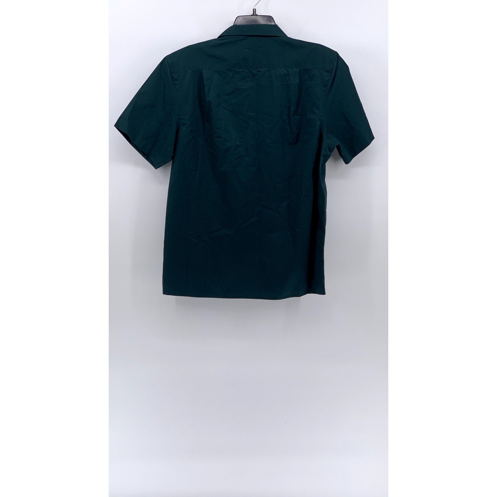 FASHION GALERIA Men's Dark Green Short Sleeve Button-Up Regular-Fit Shirt SZ M