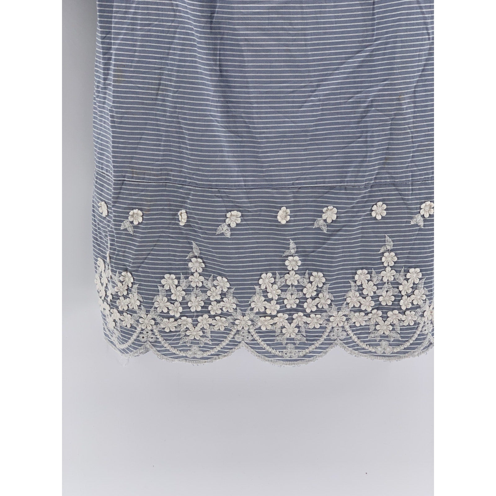 A NEW DAY Women's Blue-White Striped Surplice Embroidered Elbow Sleeve Dress SZS