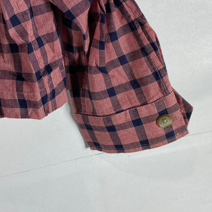 18EAST MFG Men's Red/Navy Plaid Button-Up Regular-Fit Long Sleeve Shirt SZ S
