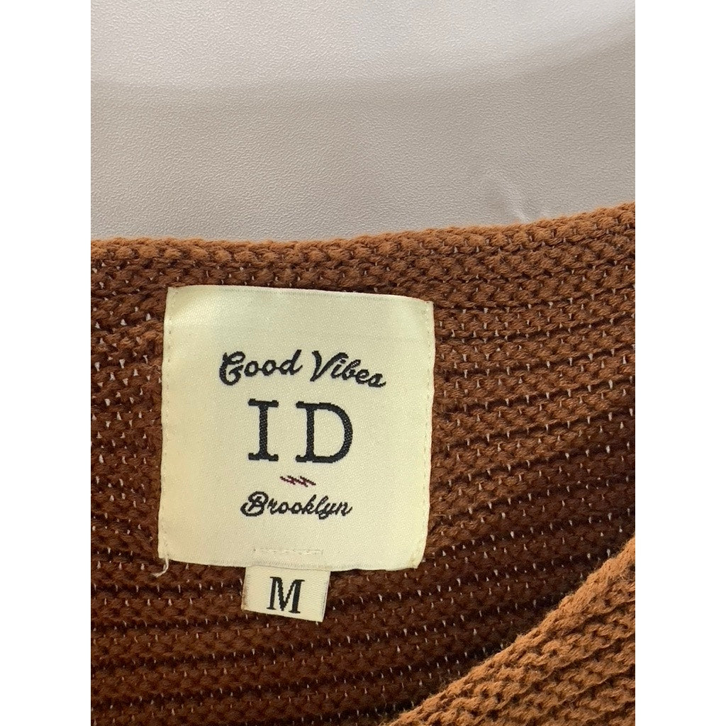 ID MENSWEAR Men's Brown Knit Crewneck Casual Pullover Sweater SZ M
