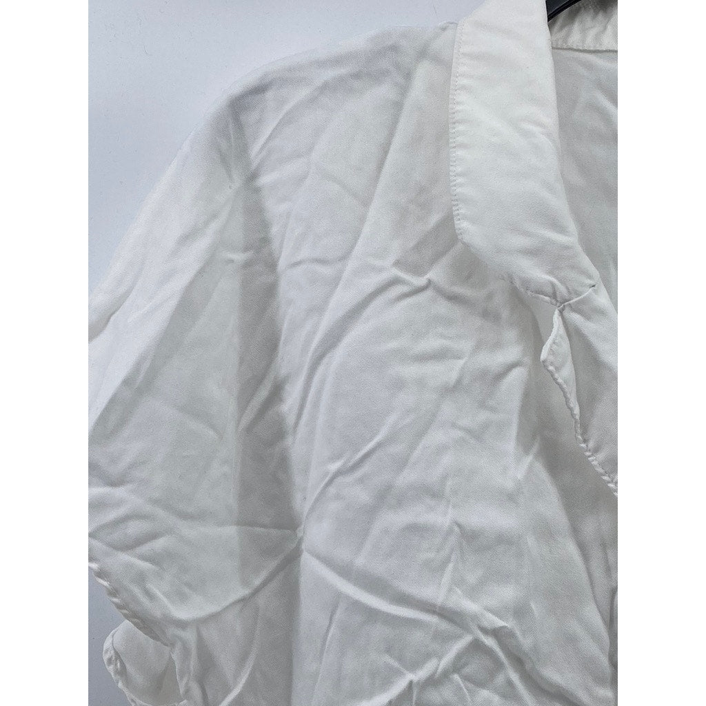WILFRED FREE Women’s White Tie-Knot Short Sleeve Button-Up Cropped Top SZ S