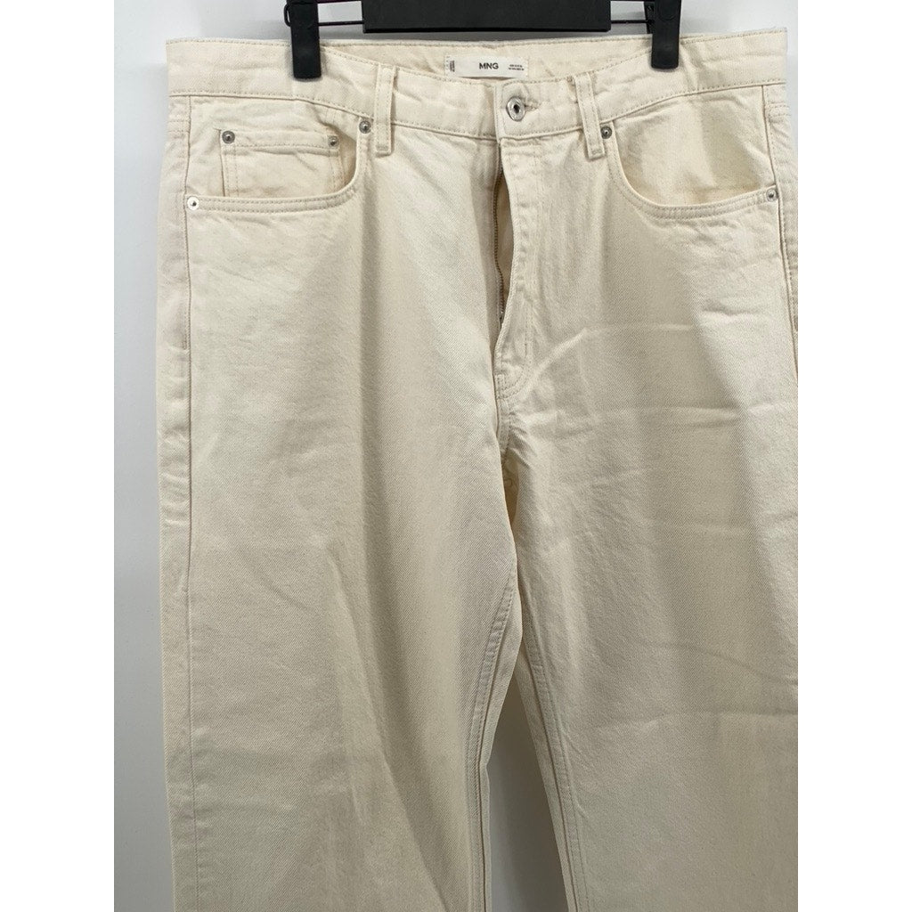 MNG Women's Beige Denim Five-Pocket Straight-Fit Medium-Rise Jeans SZ 34