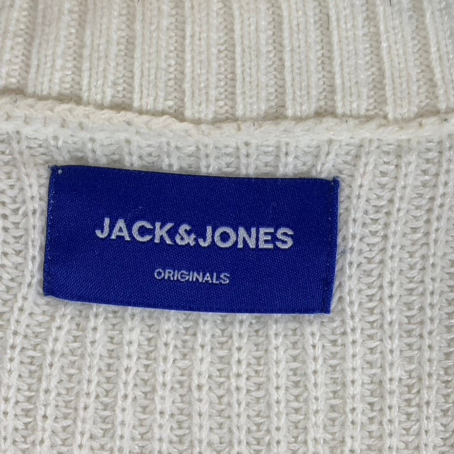 JACK & JONES Men's Cream Navy Colorblock Knit Ribbed Crew Neck Sweater SZ XL