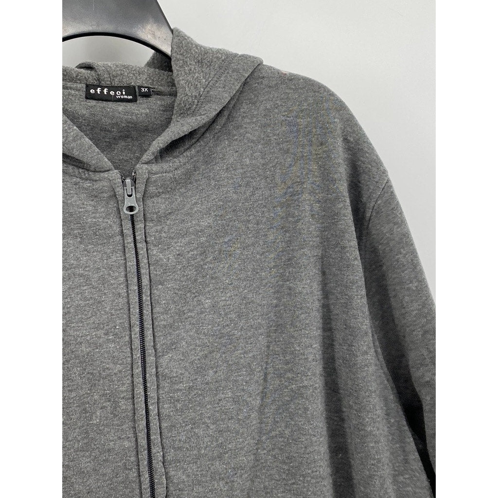 EFFECI Women's Gray Plus Zip-Up Hooded Sweater SZ 3X