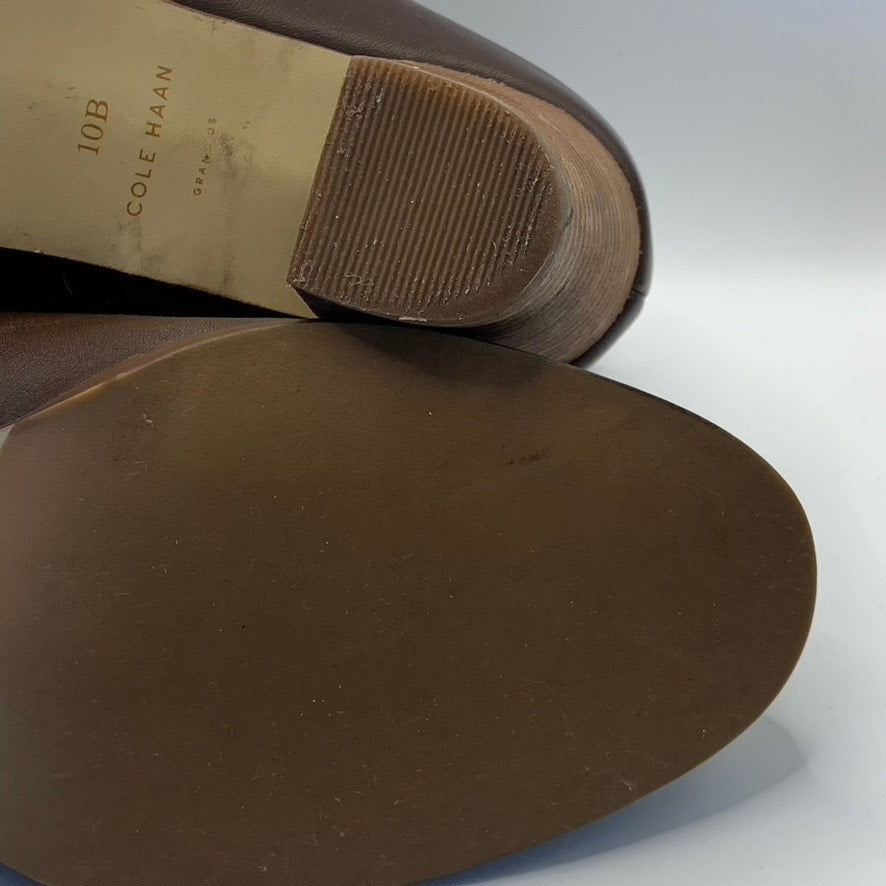 COLE HAAN Women's Brown Leather Calixta Round-Toe Side-Zipper Bootie SZ 10
