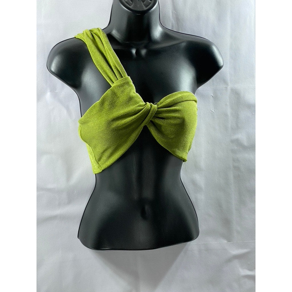 UNBRANDED Women's Green Textured Knot One-Sleeve Crop Top SZ S