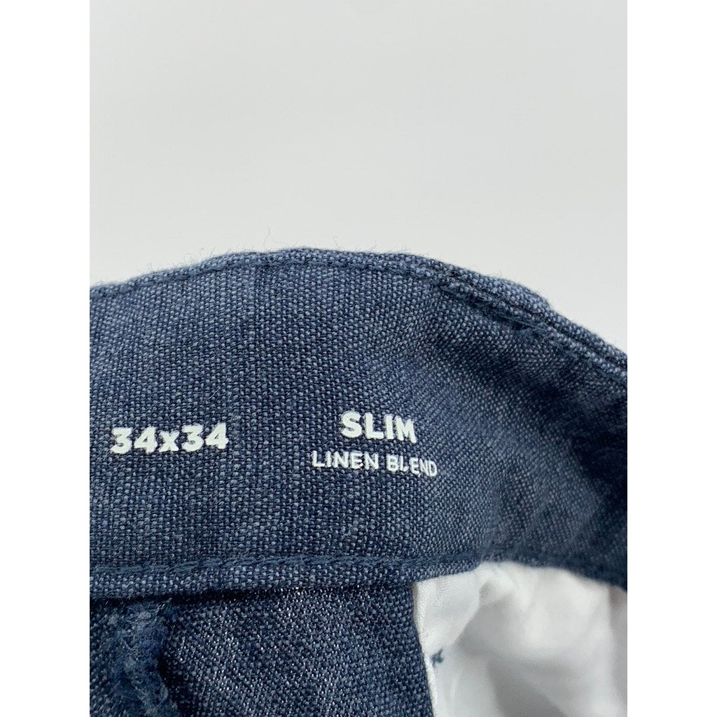 OLD NAVY Men's Navy Linen-Blend Slim-Fit Pant SZ 34X34