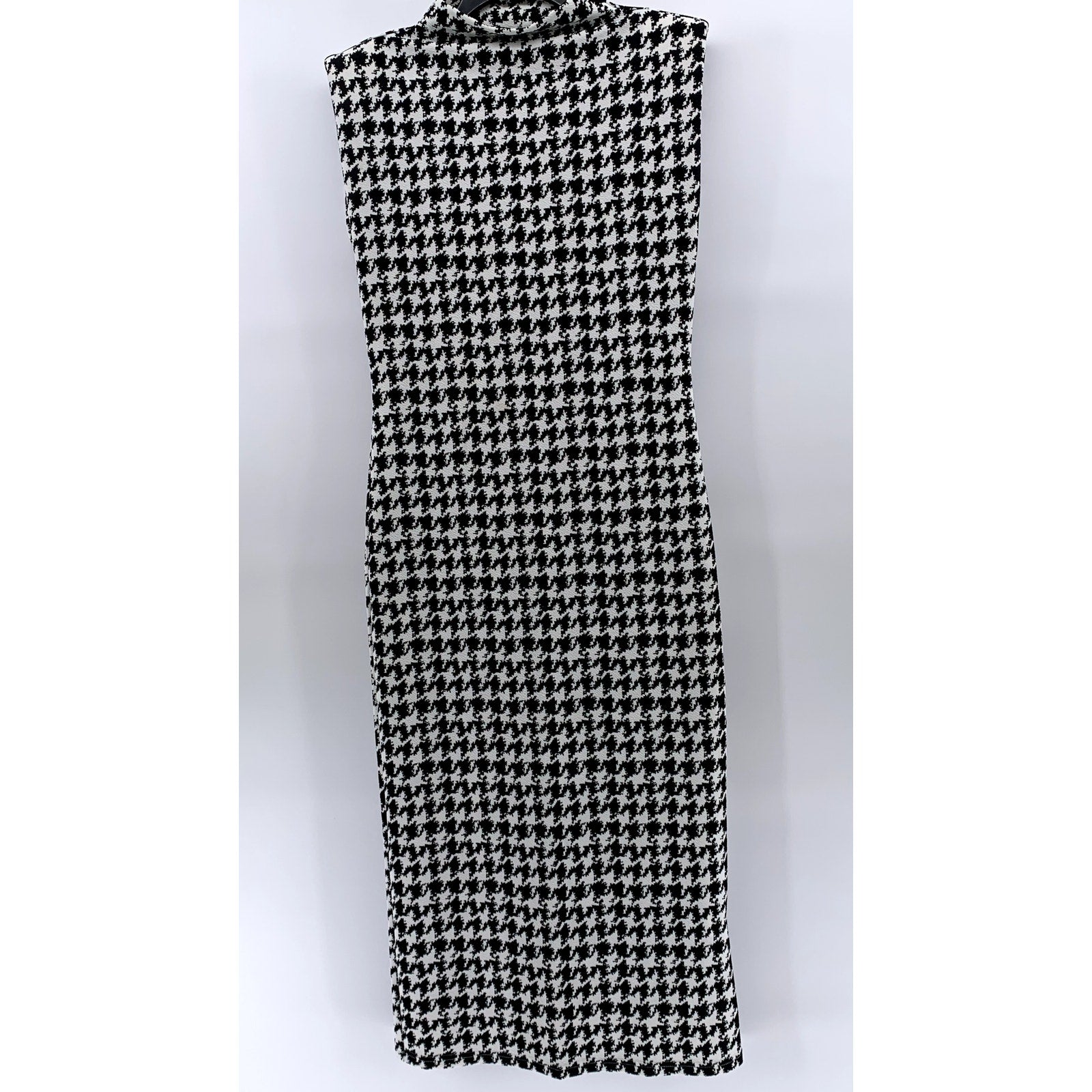 SHEIN Women's Black-White Houndstooth Print Mock-Neck Bodycon Midi Dress SZ 8/10