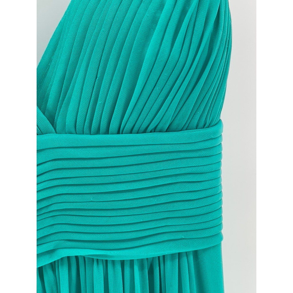 BETSY & ADAM Women's Blue Pleated Rhinestone Cutout Maxi Gown SZ 8