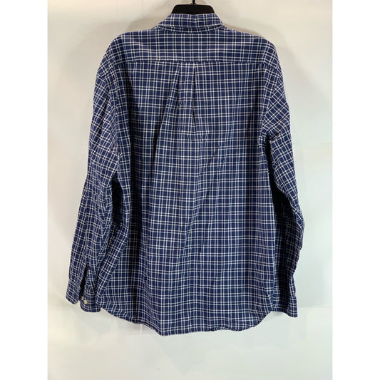 EDDIE BAUER Men's Navy Checkered Regular Fit Button-Up Long Sleeve Shirt SZ L