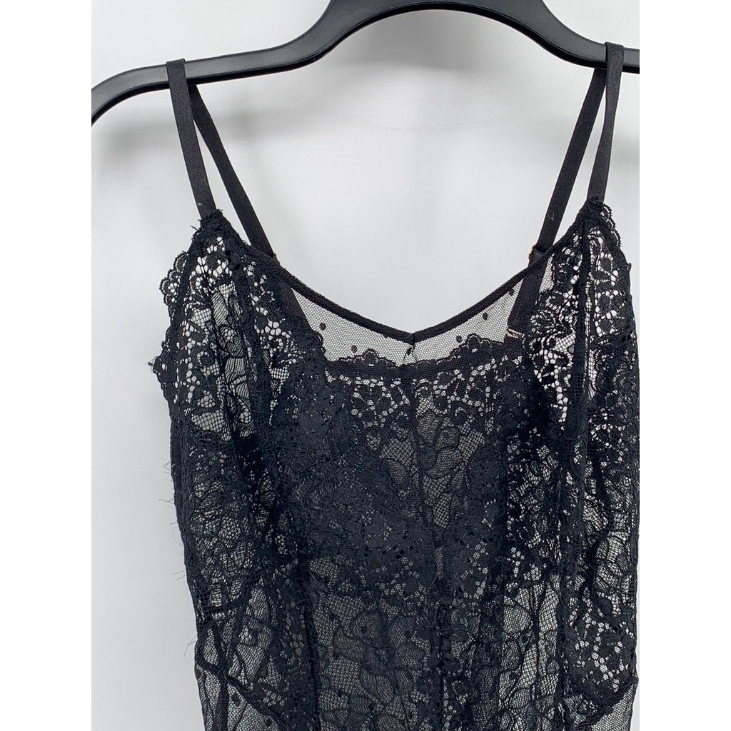 HONEYDEW INTIMATES Women's Black Lace Spaghetti Strap V-Neck Bodysuit SZ M