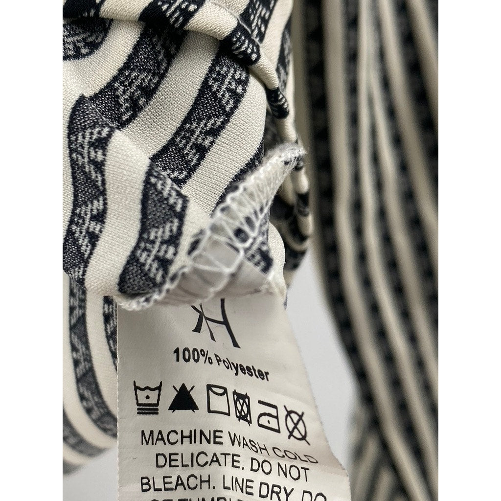 RIHOAS Women's Black-White Striped Printed Tie-Front Ruffle Long Sleeve Top SZ S