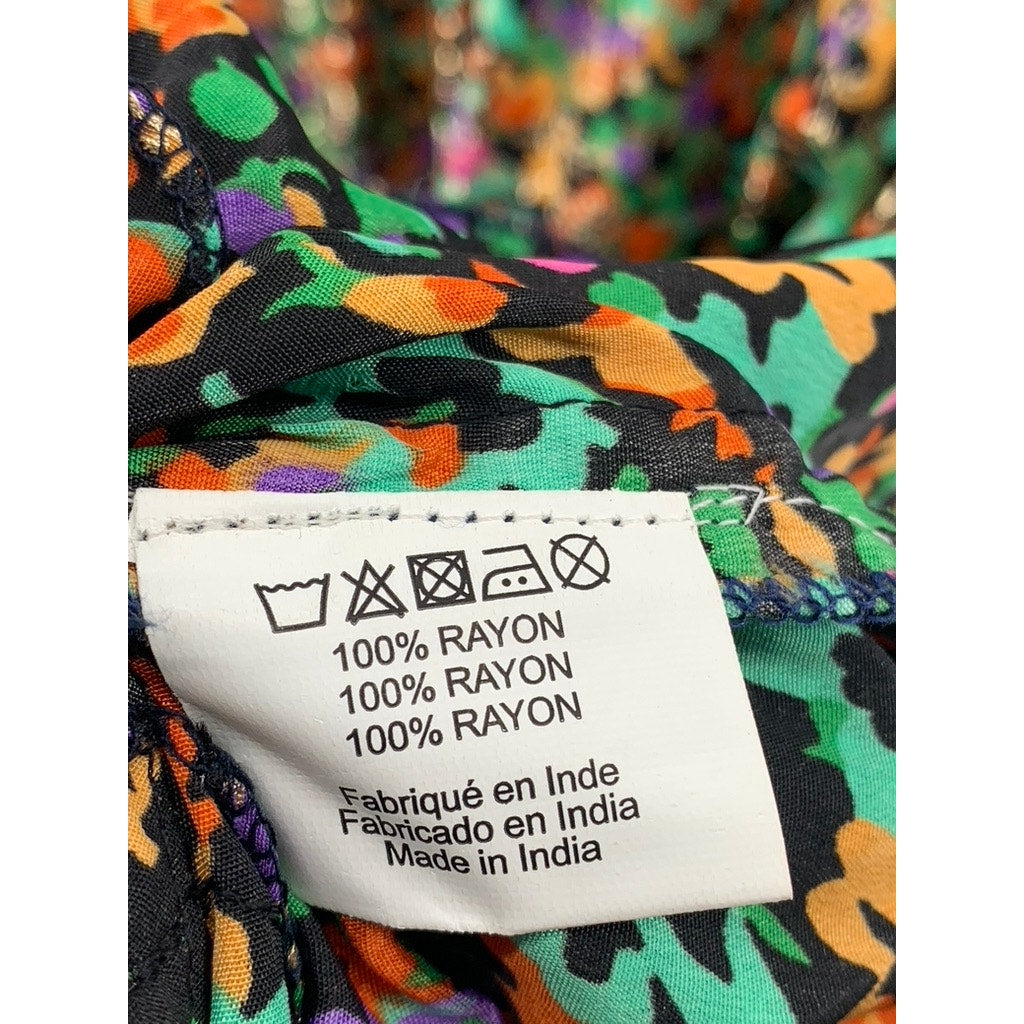 PURPLE QUEEN Women's Green Printed Ruffle Short Sleeve Maxi Dress SZ S