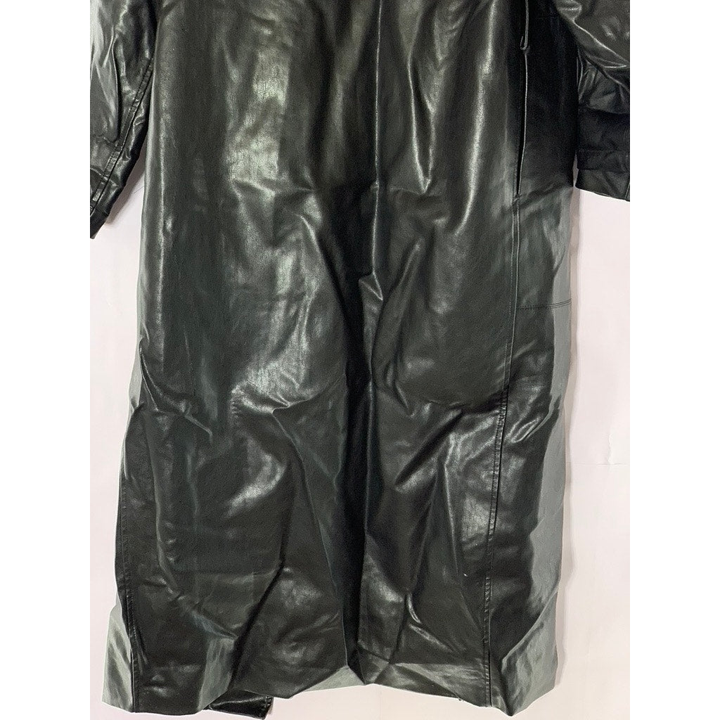 MOTEL Women's Black Faux-Leather Matrix Long Open Front Trench Coat SZ XS
