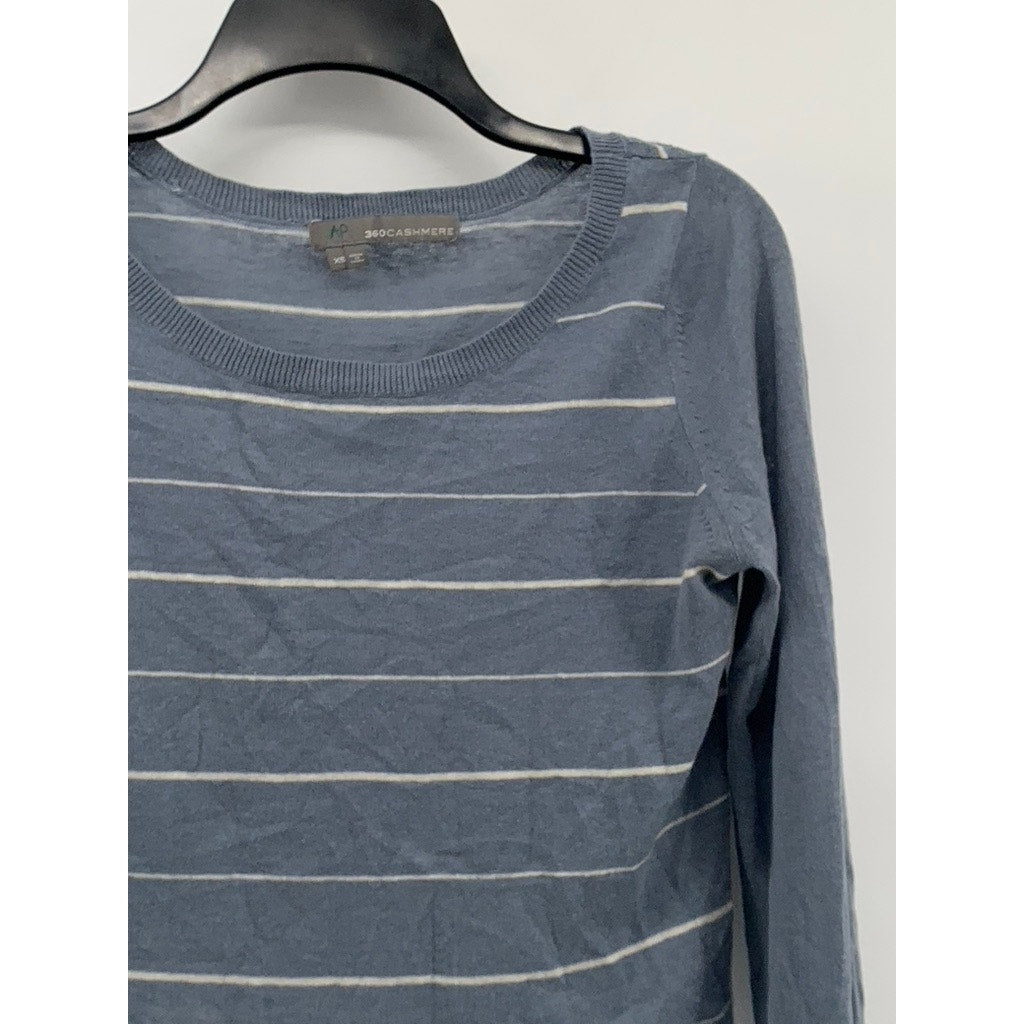 360 CASHMERE Women's Blue-White Linen-Cashmere Cropped Sweater SZ XS