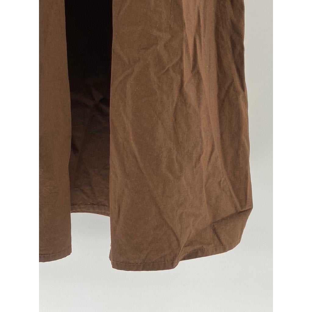 THE DROP Women's Brown Lu Wide Strap Smocked Fit & Flare Knee Length Dress SZ S