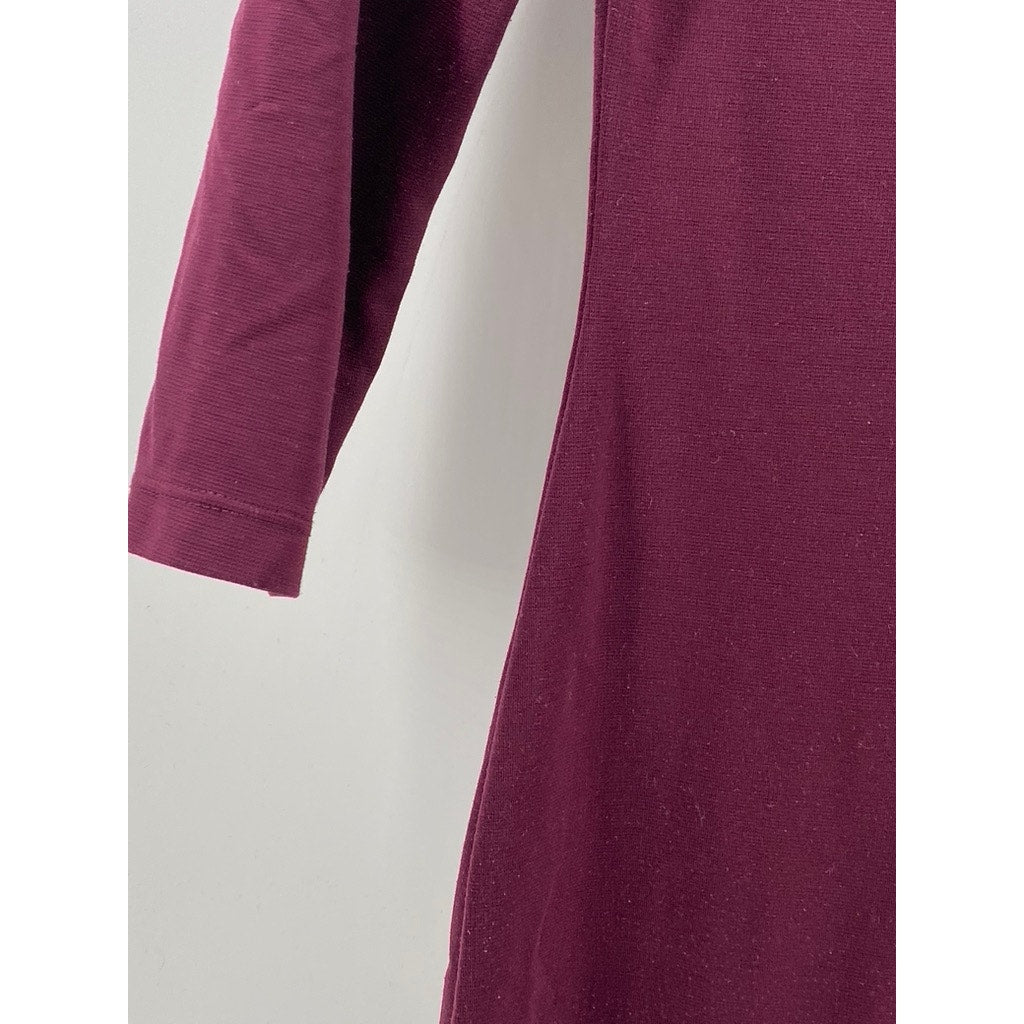 H&M Women's Burgundy Crewneck Long Sleeve Bodycon Midi Dress SZ S