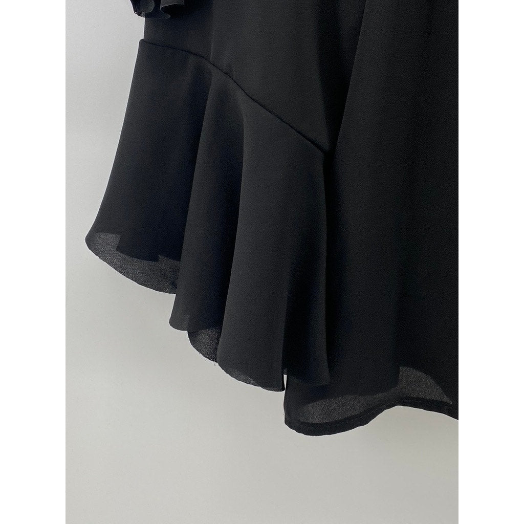 DIVIDED BY H&M Women's Black Crewneck Cutout Short Sleeve Layered Cape Top SZ 8