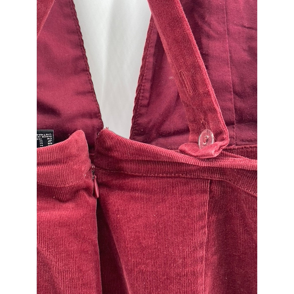 FOREVER 21 CONTEMPORARY Women’s Burgundy Corduroy Cross-Back Jumpsuit SZ M