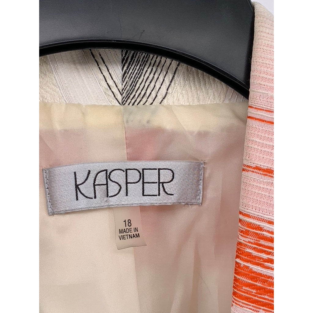 KASPER Women's Orange-Black-Beige Printed Open-Front 3/4 Sleeve Blazer SZ 18