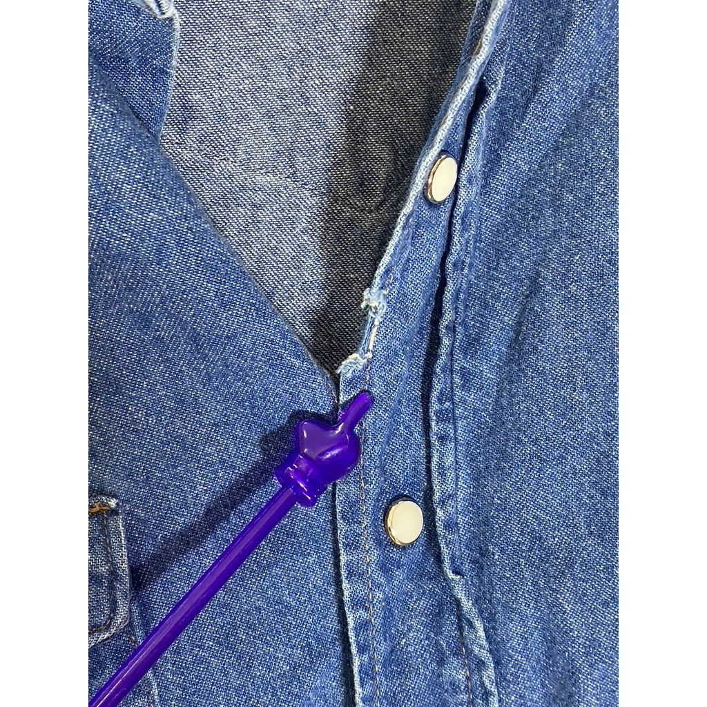 WRANGLER Men's Dark Blue Denim Regular-Fit Distressed Button-Up Shirt SZ 15.5 33